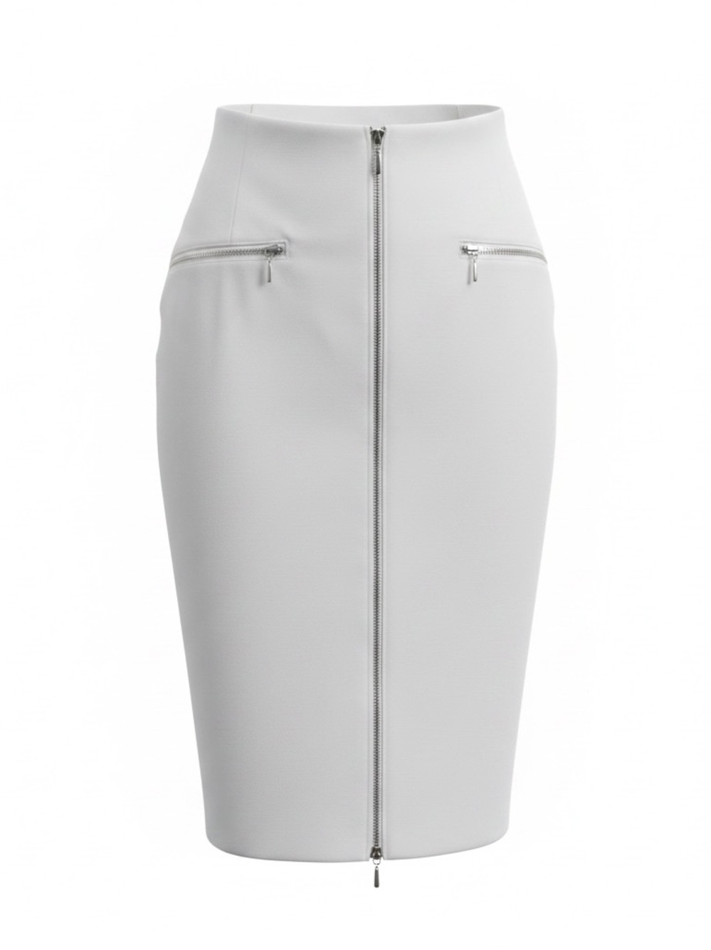 Jennifer Lopez White High-Waist Pencil Skirt with Front Zip
